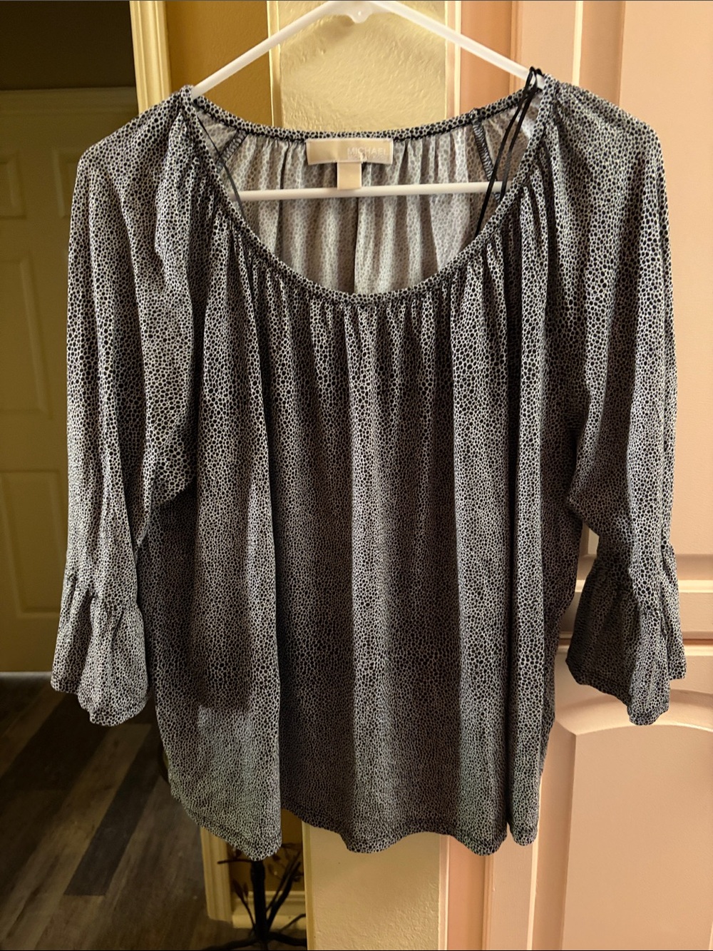 Michael Kors Black and White Dotted Peasant Top